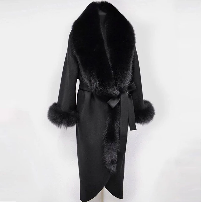 TOPFUR 2021 Fashion Real Fur Wool Women Coat Jacket Natural Sliver Fox Fur Big Collar Genuine Wide Sliver Fox Sleeves Warm Thick