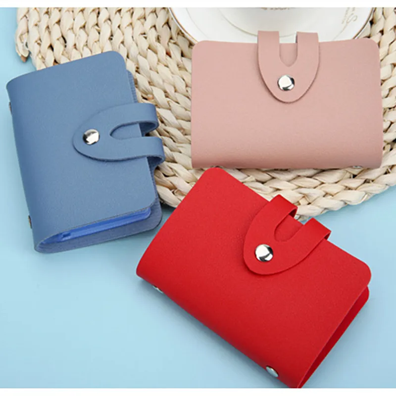 

12 Cards New Woman Small Card Bag Leather Small Contracted Combination Soft Card Bags with Travel Pure Color Gift Card Wallets