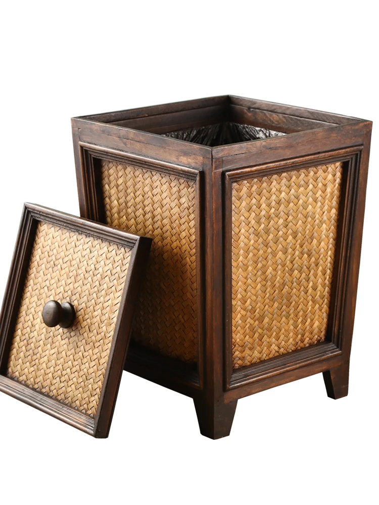 

Restore Ancient Ways The Cane Makes Up Rubbish Bin Bin Creative Household Wooden Bin With Cover Sitting Room Upscale Hotel