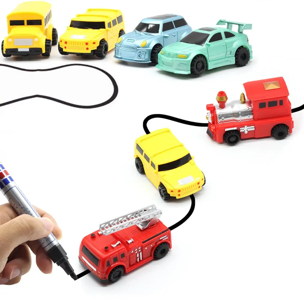 Free Delivery Magic Pen Inductive Car Truck Follow Any Drawn Black Line Track Mini Toy Engineering Vehicles Educational Boy | Игрушки и