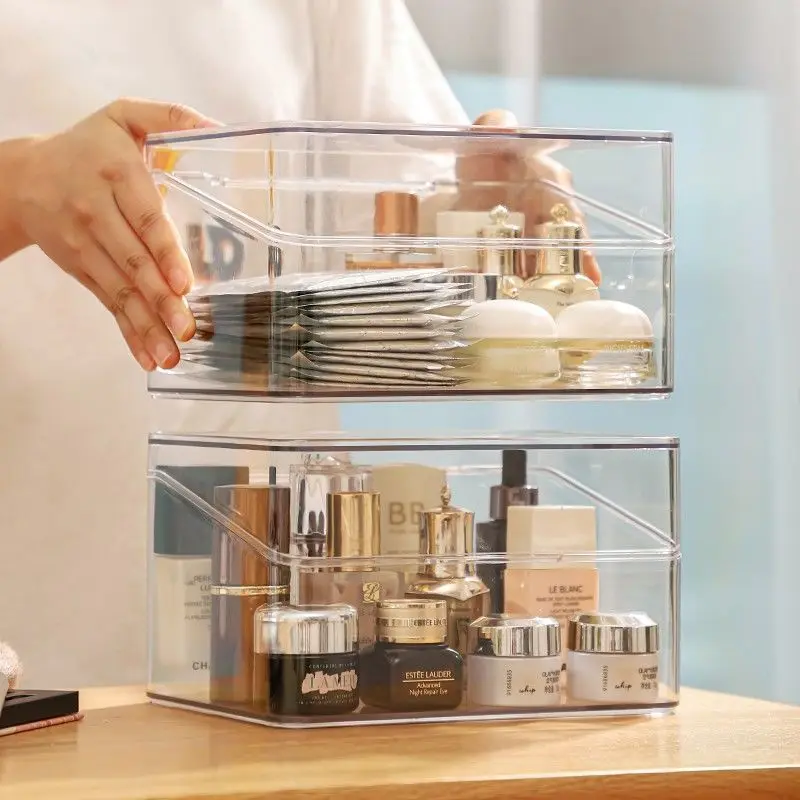 

Transparent Cosmetics Storage Box Drawer Large Capacity Dust Covered Desktop Perfume Office Supplies Storage Box