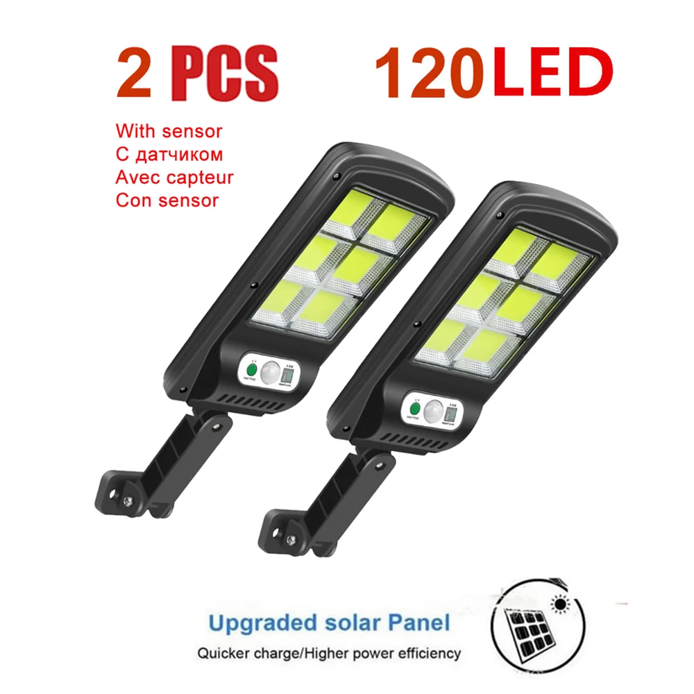 

2pcs tabular oblong 100LEDs 3 modes PIR motion sensor solar wall light garden solar energy lamp smart on at night outdoor street