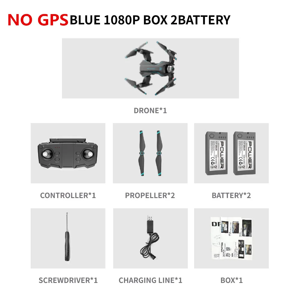 Blue 1080P Box 2B Радиоуправляемый квадрокоптер S20 Дрон gps 4K HD Двойная камера 5G wifi FPV складной селфи Дрон профессиональный оптический поток 500 м дальние расстояния - Цвет: Blue 1080P Box 2B