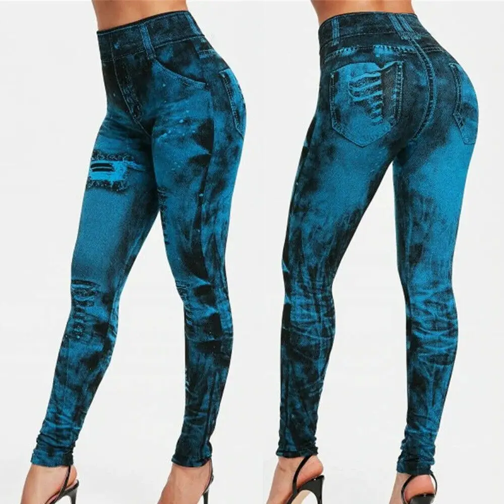 

Fashion Women Pants Skinny High Waist Elastic Leggings Slim Denim Look Jeans Jeggings Stretchy Pants Trousers
