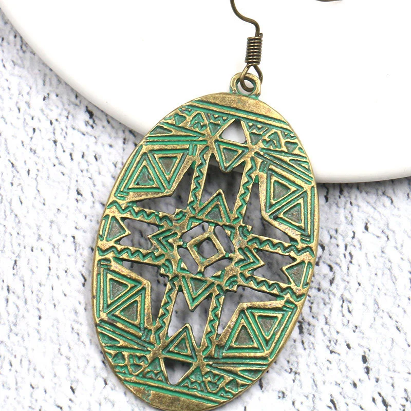 Картер Лиза полые овальные серьги капли этнические резные Геометрические