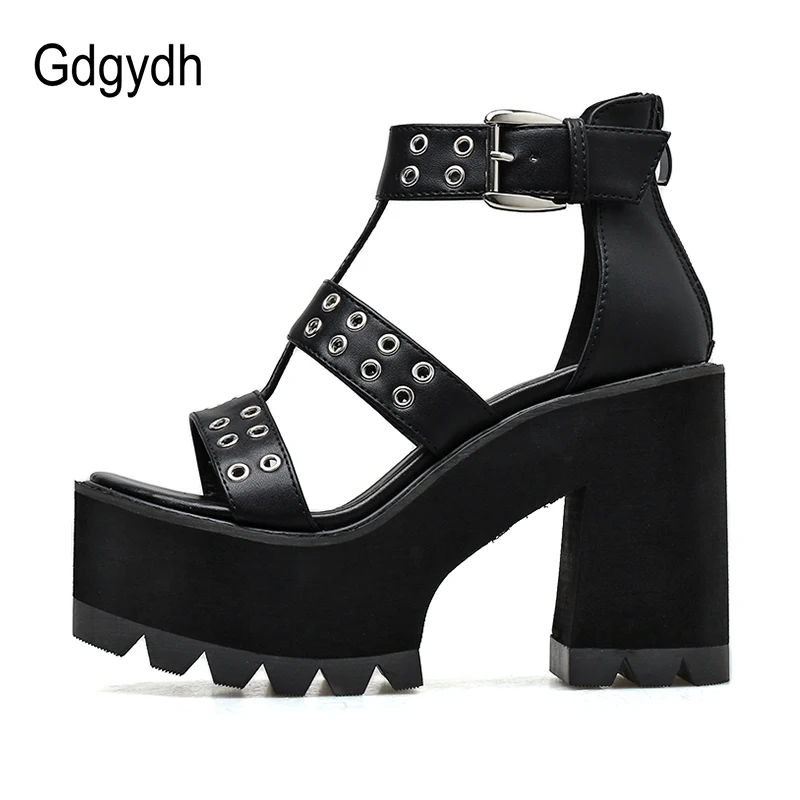 Женские вечерние Фли с заклепками Gdgydh черные босоножки на платформе и блочном