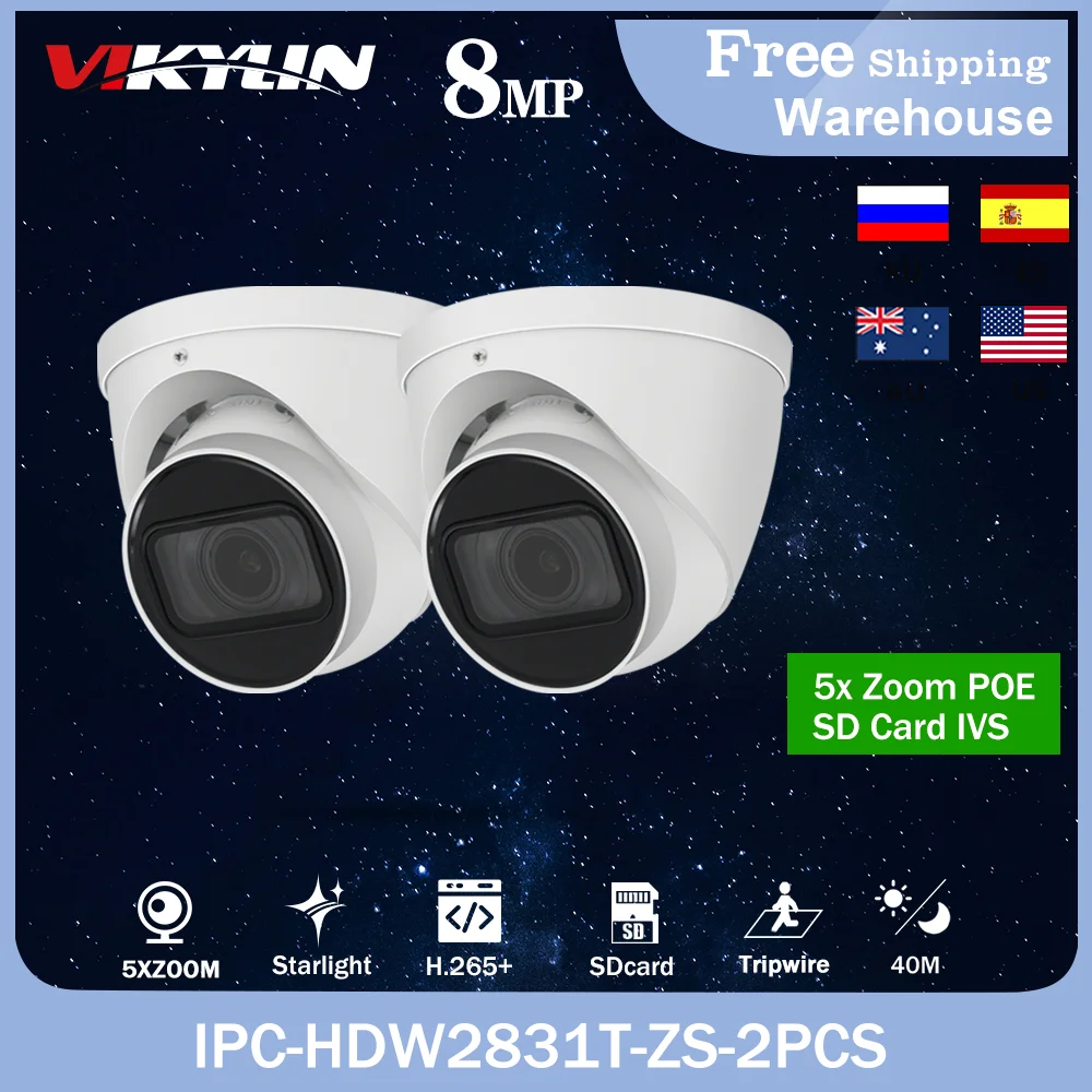 

Dahua OEM 8MP IP Camera IPC-HDW2831T-ZS 4K Mini POE 5X Zoom H265+ IR 40m IP67 CCTV Starlight Home＆Outdoor Video Dome Camera 2PCS