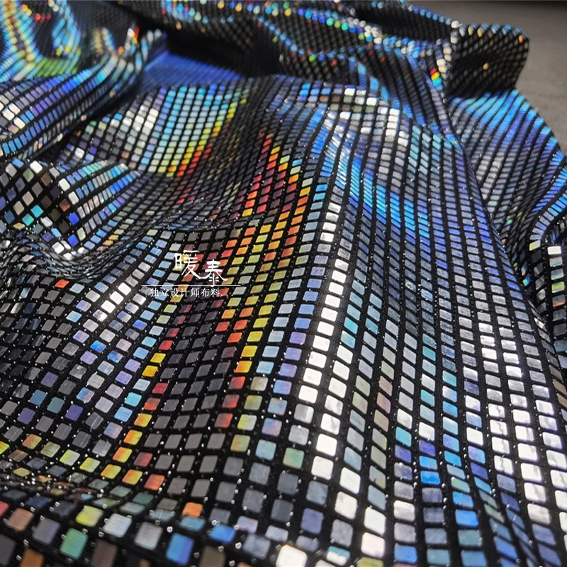 Iridescent Square Sequins Fabric Laser Rainbow DIY Patches Props Party Decor Cosplay Metallic Dress Clothing Designer Fabric