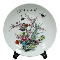 chinese old porcelain pink flower and bird pattern appreciation plate