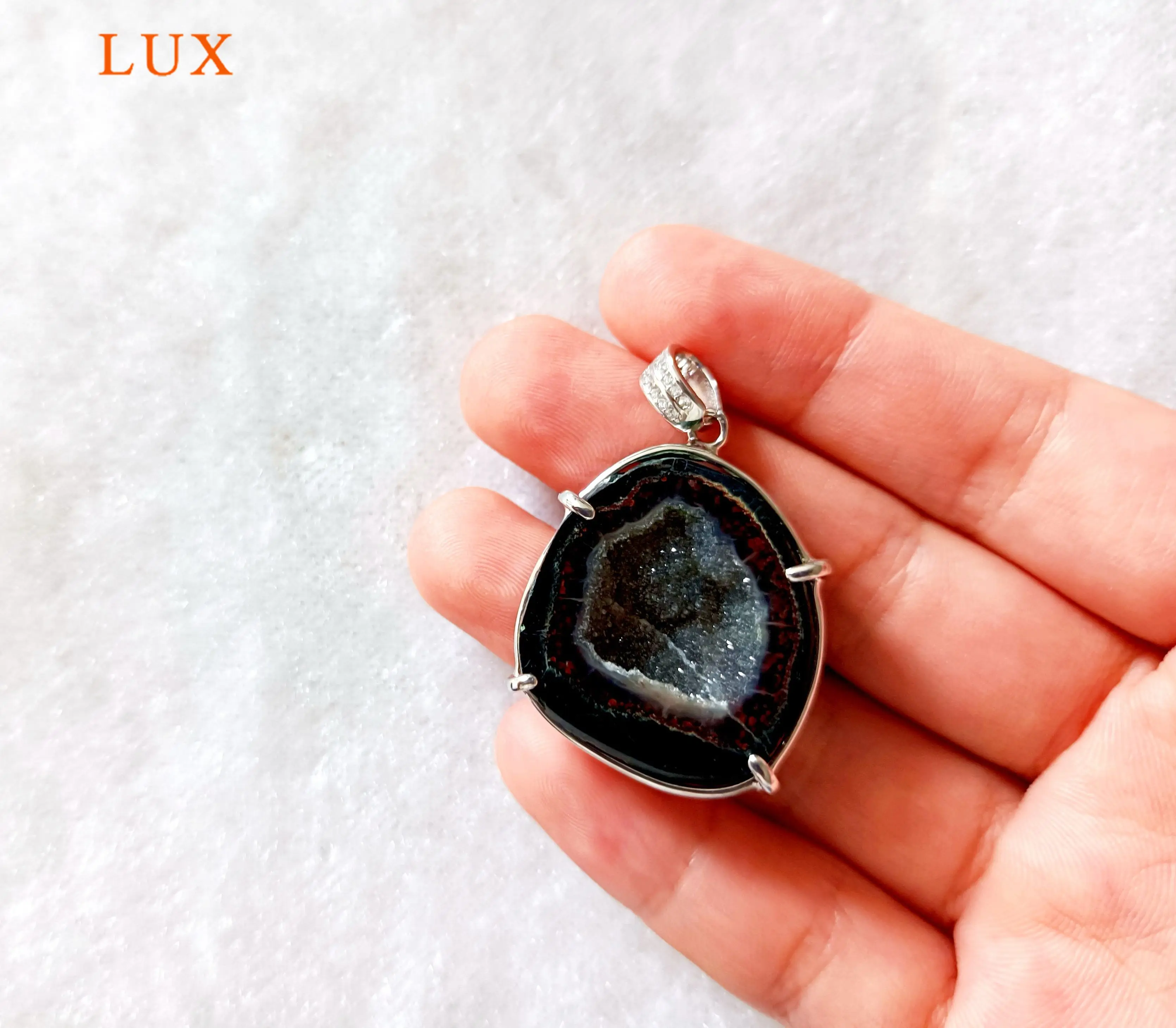 925 пробы Серебряный Натуральный друзовый кварц жеодовый кулон подлинные Агаты