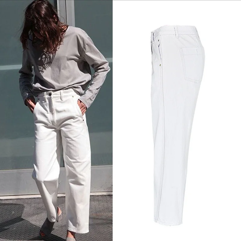 

Женские прямые джинсы до щиколотки, белые джинсовые брюки с высокой талией, осень 2020