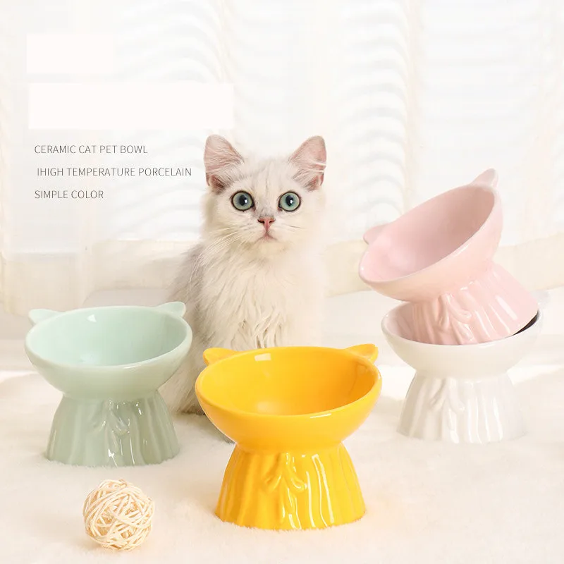 

Cat Bowl Ceramic Cat Food Feeder High Foot Bowl Protection Cervical Dog Bowl Cat Supplies Water Bowls Inclined Mouth Bowl