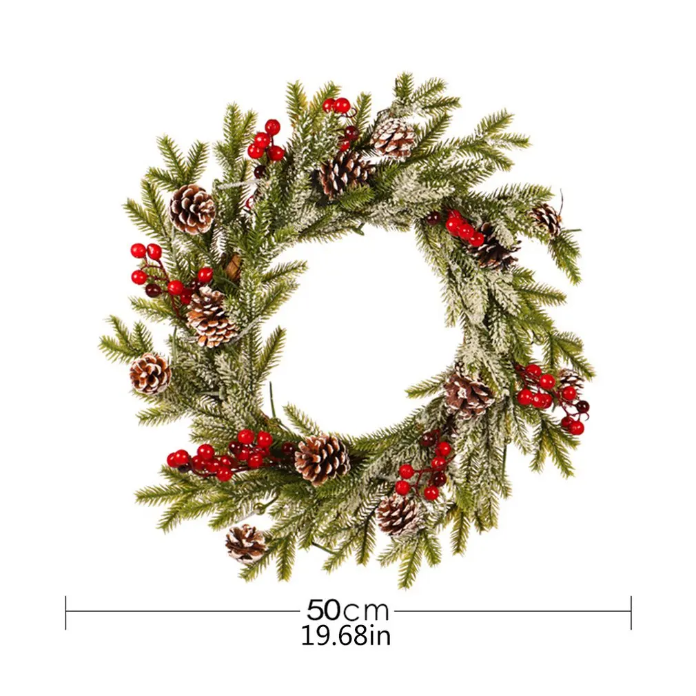 

Christmas Wreath White Pinecone Red Fruit Wreath Christmas Garland White Frosted Flocking Pendant Decoration