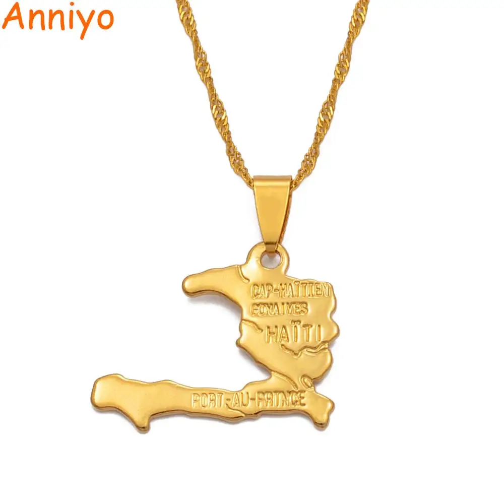 Anniyo Haiti Карта Ожерелье Подвески для женщин девушек золотой цвет Ayiti ювелирные