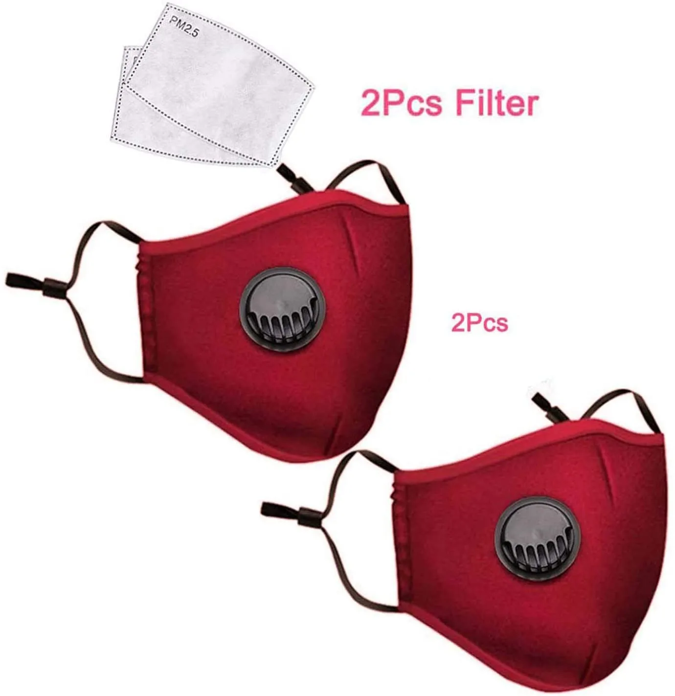 2pcs Unisex Cotton Face Mask Respirator Washable Reusable Mouth Masks + 2Pcs Activated Carbon Filter PM2.5 mask for Men Women#15 |