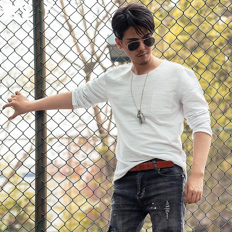 

Men Long Sleeve T-shirt Solid Color O-Neck Casual Streetwear T-shirts 3XL Pullover Tees Tops Harajuku Summer Camisas Hombre