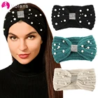 Molans Женская осенне-зимняя повязка на голову, вязаная Жемчужная Повязка на голову, стразы, тюрбан, шерсть, теплая повязка на голову, аксессуары для волос для девочек