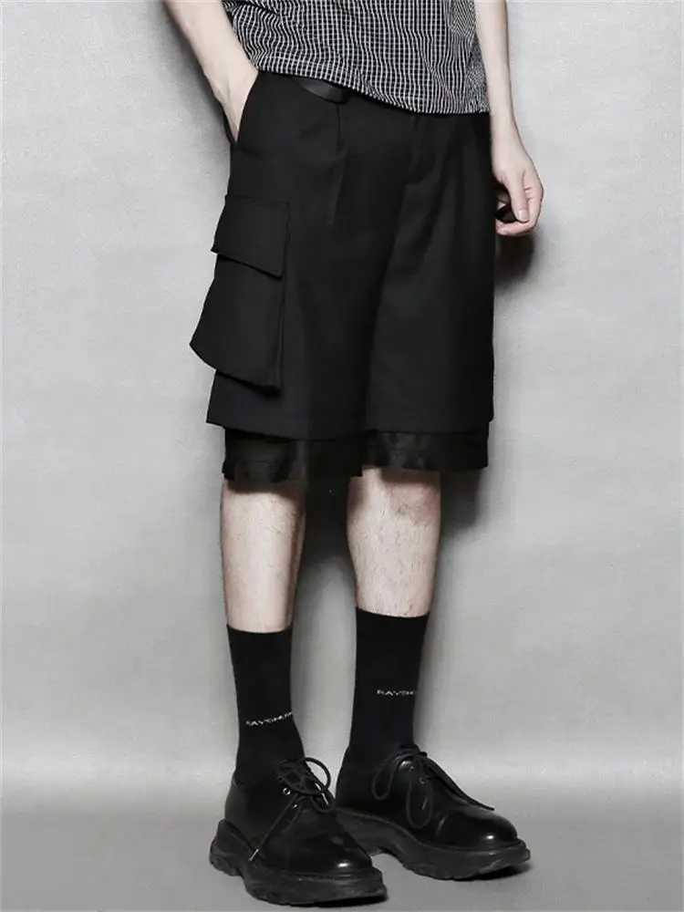 Ассиметричные двухслойные штаны с накладным карманом оригинальный дизайн