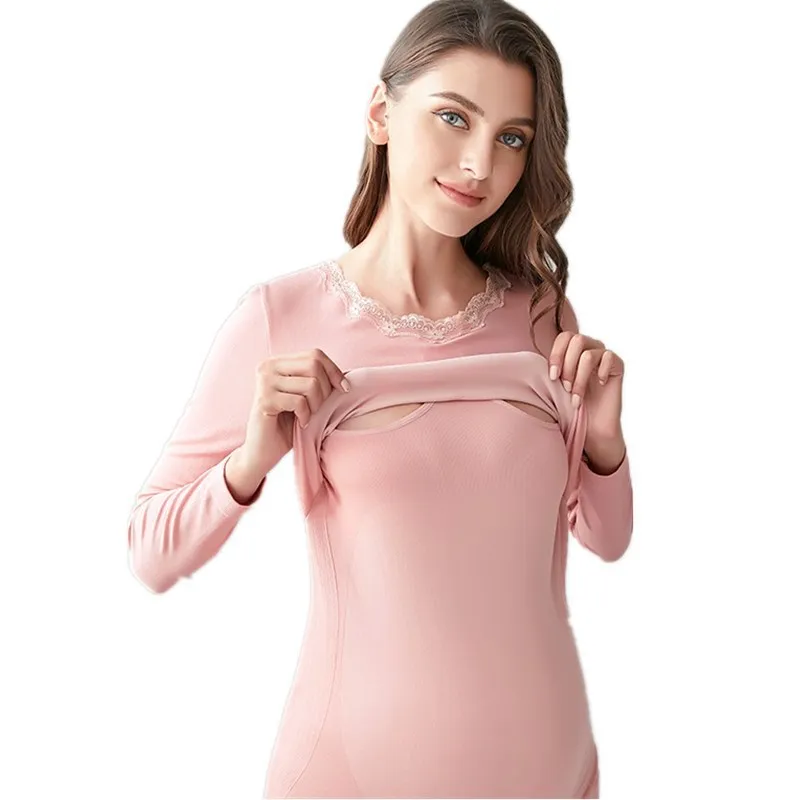 

Autumn and Winter Lace Confinement Clothing Thermal Underwear Nursing Pregnant Women Sleep & Lounge pajama dress women