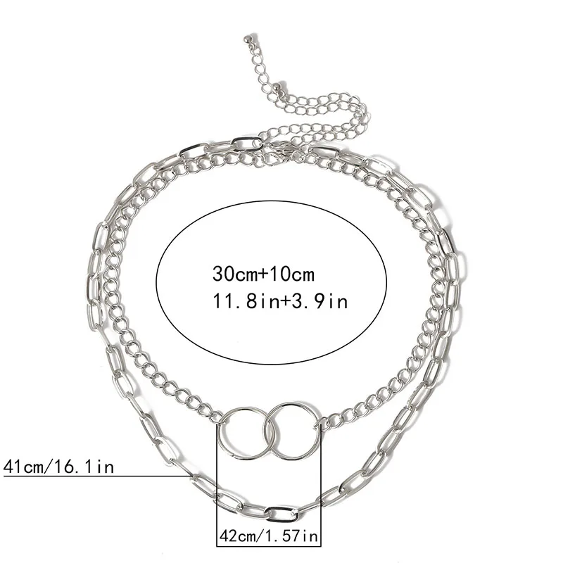 

2020 new double circle thick chain ladies necklace bohemian style personality clavicle neck chain factory direct sales