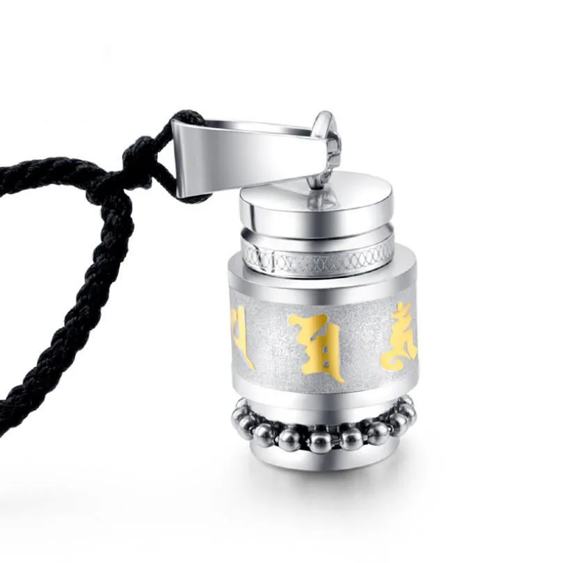 

NEW Stainless Steel Pendant Necklace For Women Men Buddhism Prayer Wheel Shurangama Mantra Om Mani Padme Six Words Jewelry