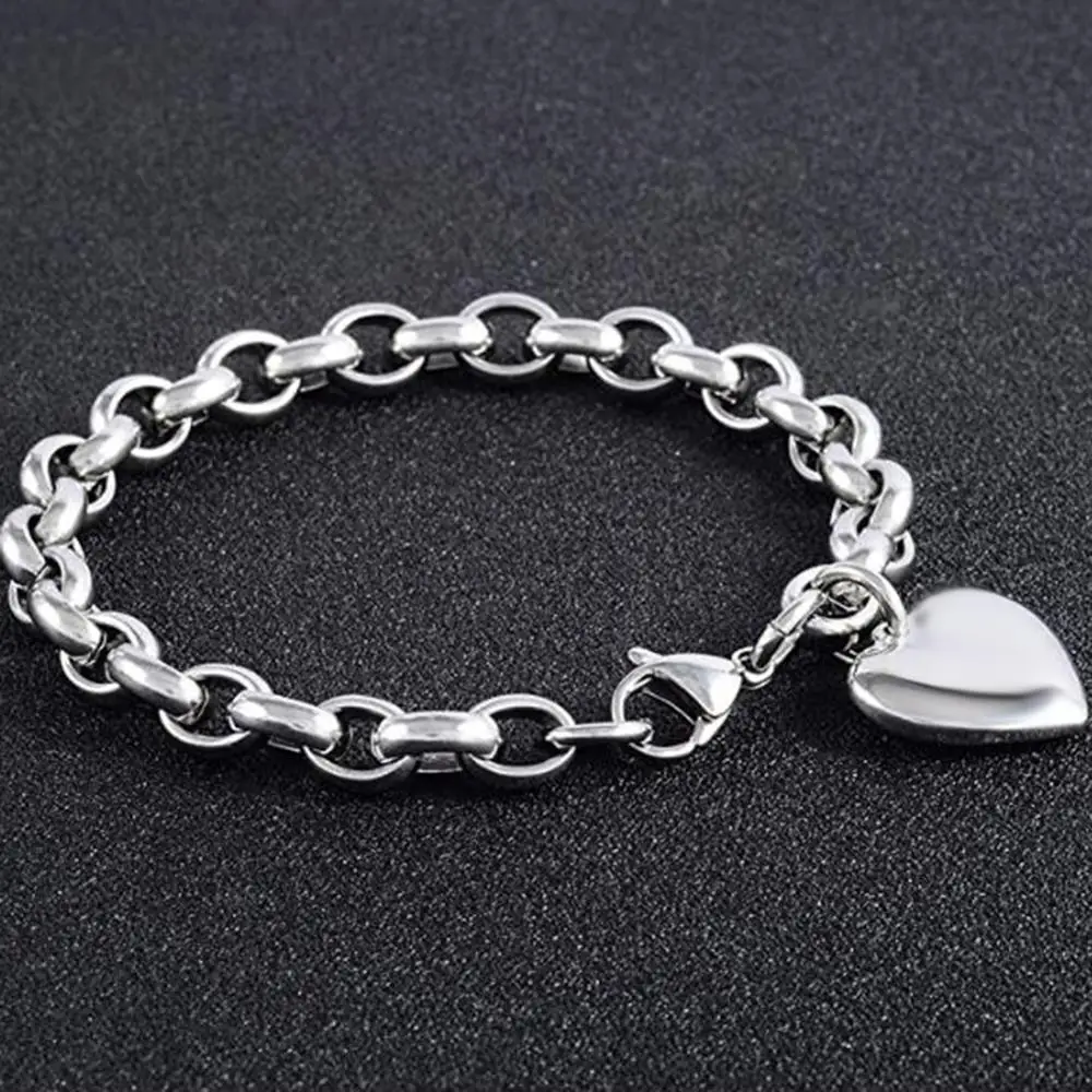 Прямая поставка женский браслет цепочка из нержавеющей стали с сердцем