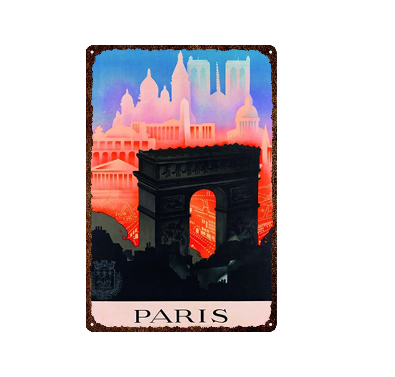 

Customizable world beautiful city animal koala kangaroo panda retro decorative metal anti-fading zebra tin painting