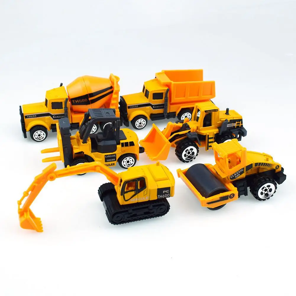 6PCS/set Children's toy sliding alloy engineering dump truck excavator road roller mixer forklift model | Игрушки и хобби