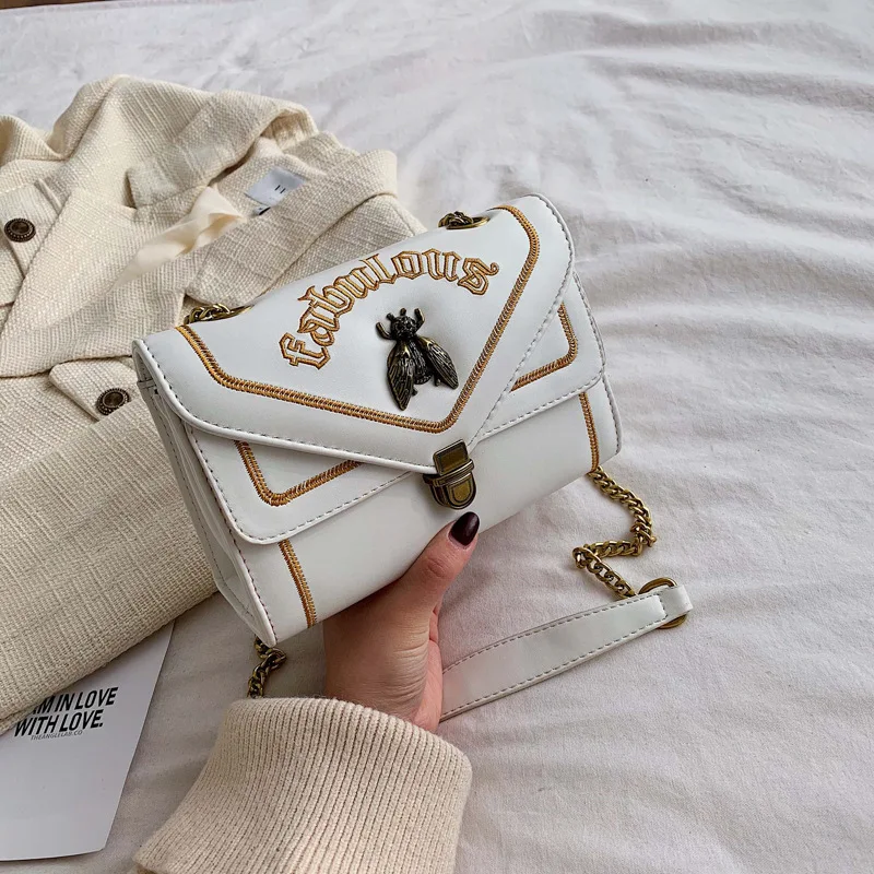 

New 2021 Bag Female Fashion Embroidery Small Women Shoulder Bags Metal Butterfly Decoration Chain Crossbody Female Messenger Bag