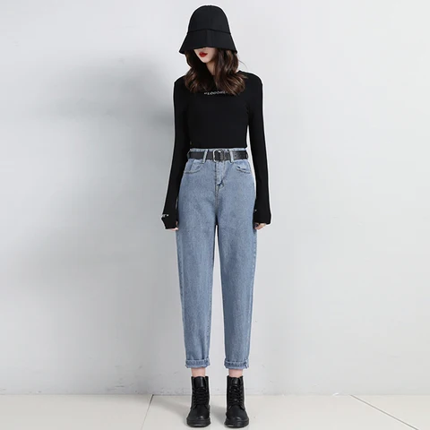 2023 New Mom Jeans Woman Loose High Waist Denim Trousers Vintage BF Style Straight Pants Jeans Washed Cotton Harem Pants Jeans