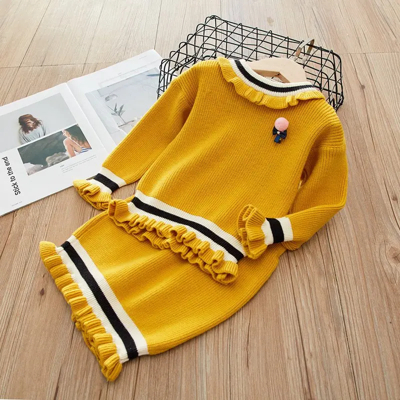 2019 г. Повседневный осенний комплект одежды принцессы для девочек пуловер с