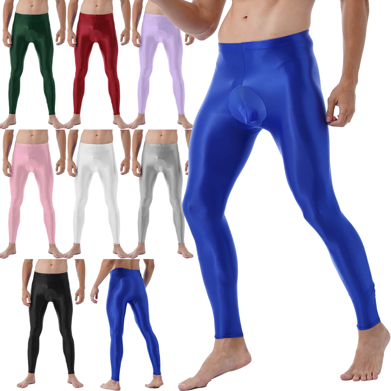 Длинные мужские блестящие брюки для фитнеса сексуальные спортивные колготки