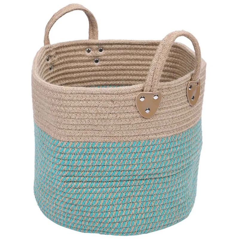 

2Pcs Large Basket Woven Storage Basket with Handles Natural Jute Laundry Basket Toy Towels Blanket Basket Home Decor