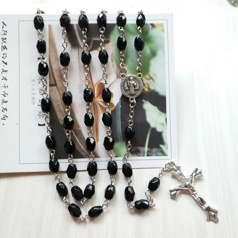 Религиозные украшения QIGO длинное черное ожерелье с подвеской в виде креста