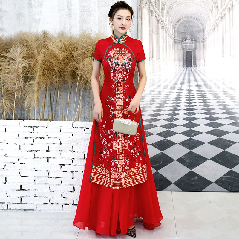 Aodai атласное платье размера плюс 5XL китайское винтажное с цветочным принтом для