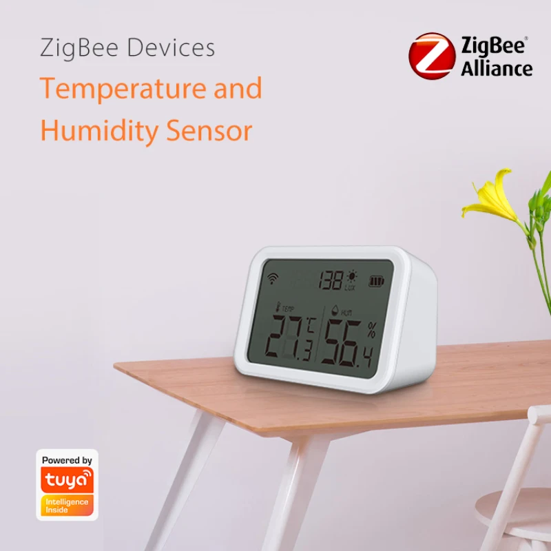 

Датчик температуры и влажности Tuya ZigBee для умного дома, Wi-Fi датчик со светодиодным экраном, работает с Alexa Google Assistant и Tuya Zigbee Hub