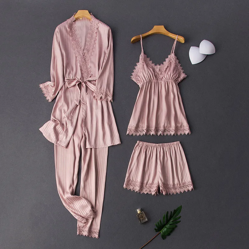 Daeyard женский Шелковый Атласный пижамный комплект из 4 предметов пикантная