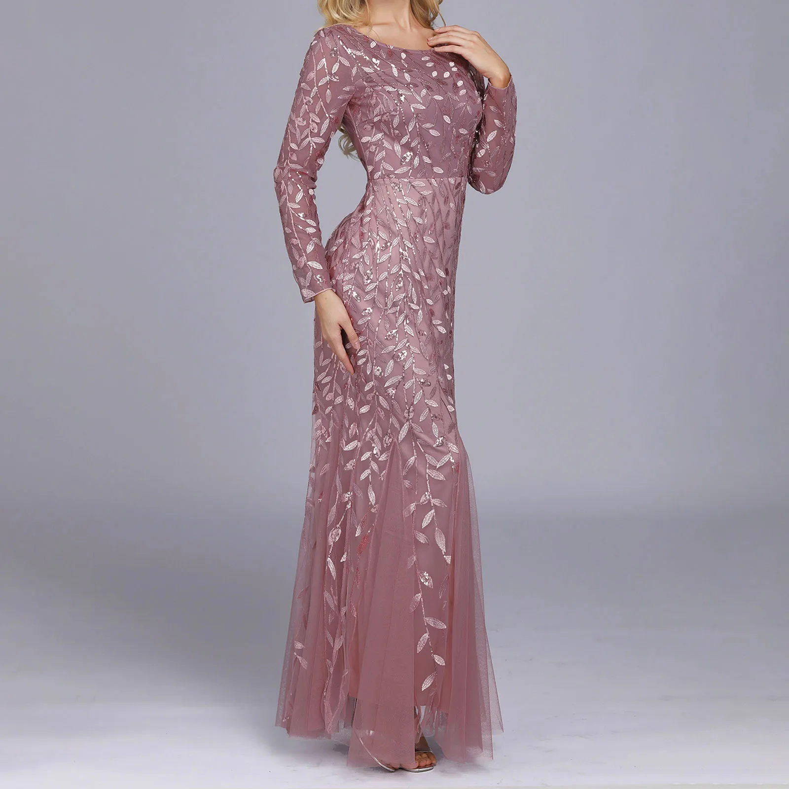 Изумрудное вечернее платье с блестками и длинным рукавом эластичное элегантное