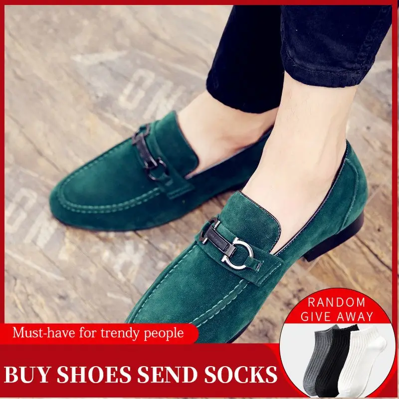 

2021 Spring Men Youth Casual Shoes Casual Slip On Shoes Man Comfortable Loafers Men Shoes Green Black Suede Leather Men Shoes