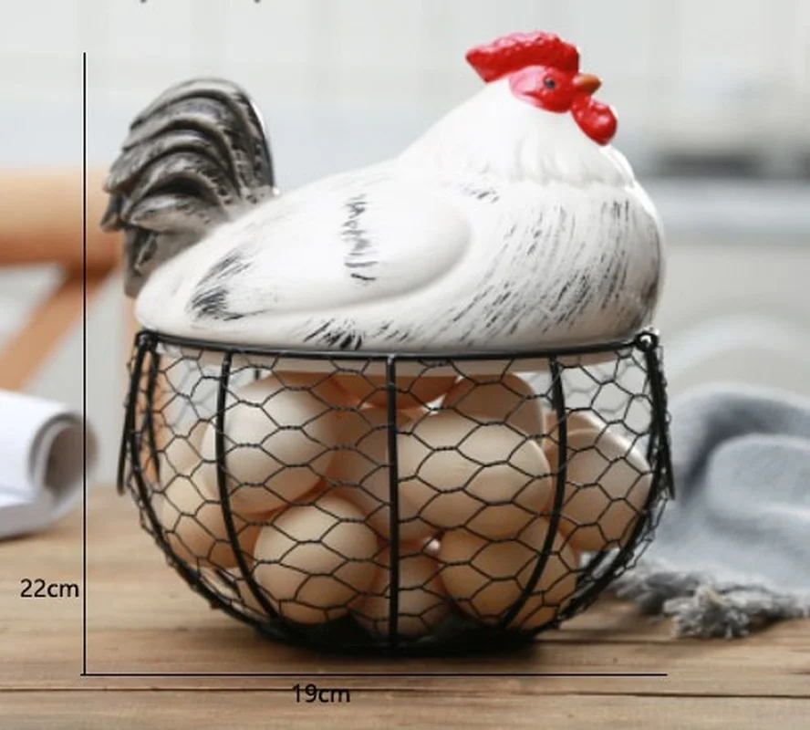 

Ceramic Egg Holder Chicken Wire Egg Basket Fruit Basket Creative Collection Ceramic Hen Oraments Decoration Kitchen Accessories
