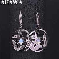 witchcraft pentagram snake moonstone stainless steel drop earrings women silver color earring jewelry pendientes mujer exs03