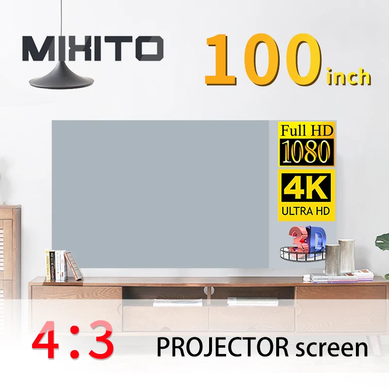 

MIXITO 4:3 проектор анти-светильник Экран 100 дюймов 1080P HD Складная Портативный проекции фильмов домашнего офиса Кино для дома и улицы