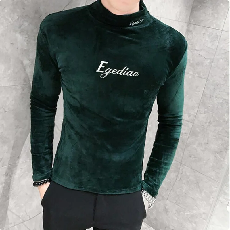 2021 New Autumn Long Sleeve T Shirts Men Fashion Men Clothes  Stretched Turtleneck Slim Fit All Match Solid Men T-Shirts S-5XL