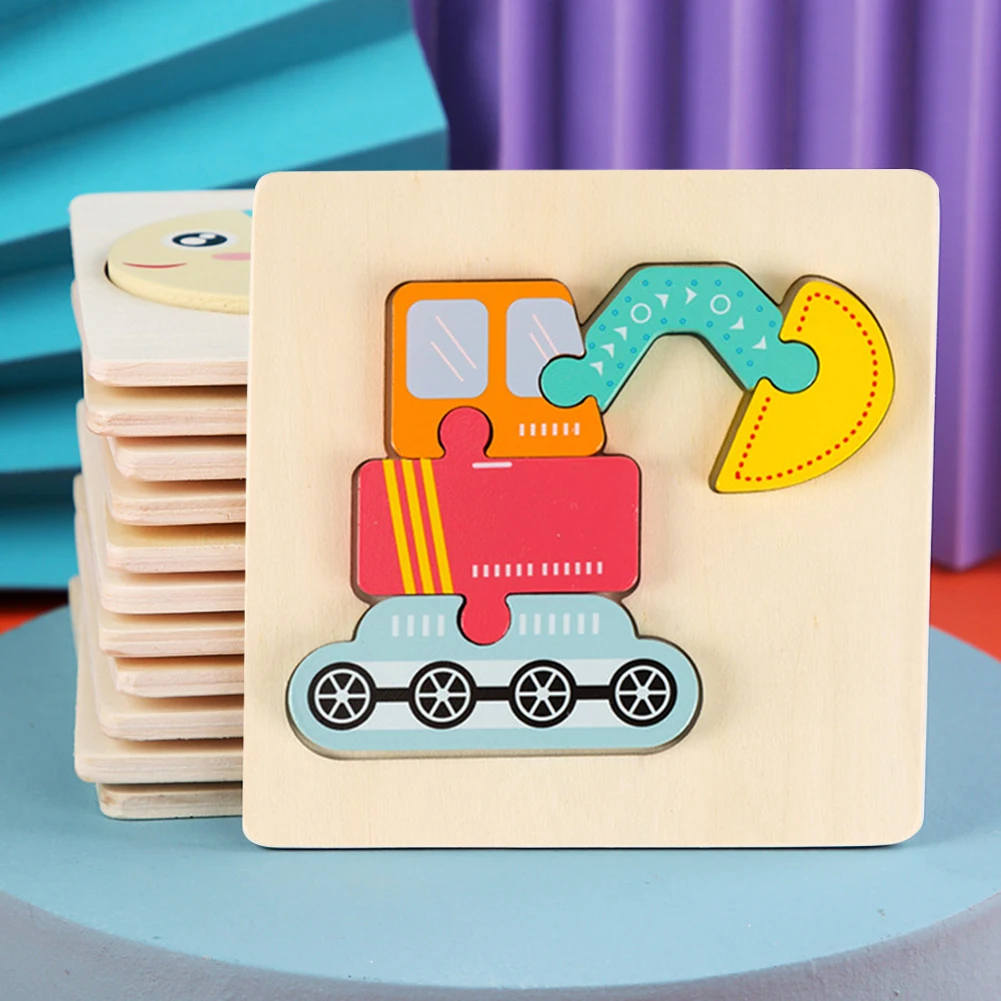 

Wooden Baby 3D Puzzle Early Learning Cognition Educational Cartoon Toys Grasp Intelligence Jigsaw Children Tangram Shape Game