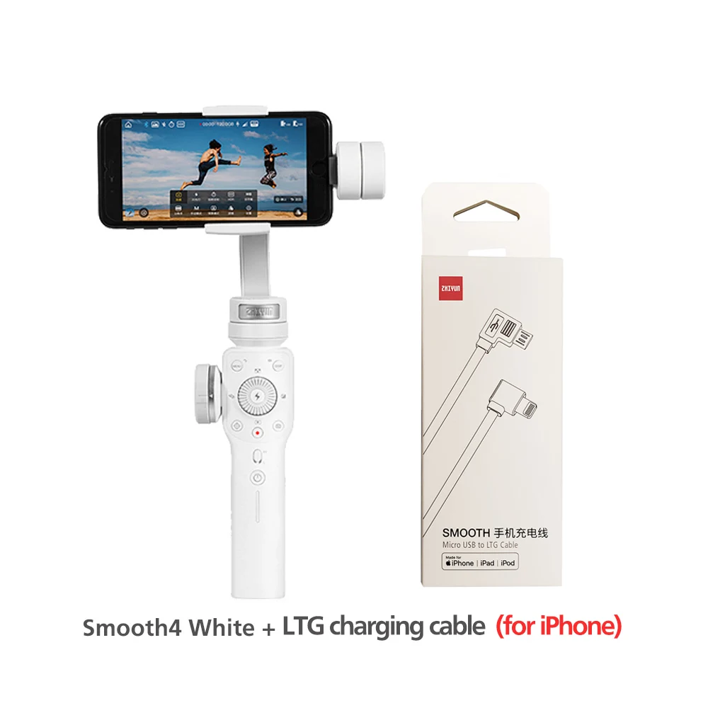 SM4-white-LTGcable ZHIYUN официальный гладкой 4 3-осевой портативный монопод с шарнирным замком Портативный стабилизатор Камера крепление для смартфонов Iphone действие Камера - Цвет: SM4-white-LTGcable