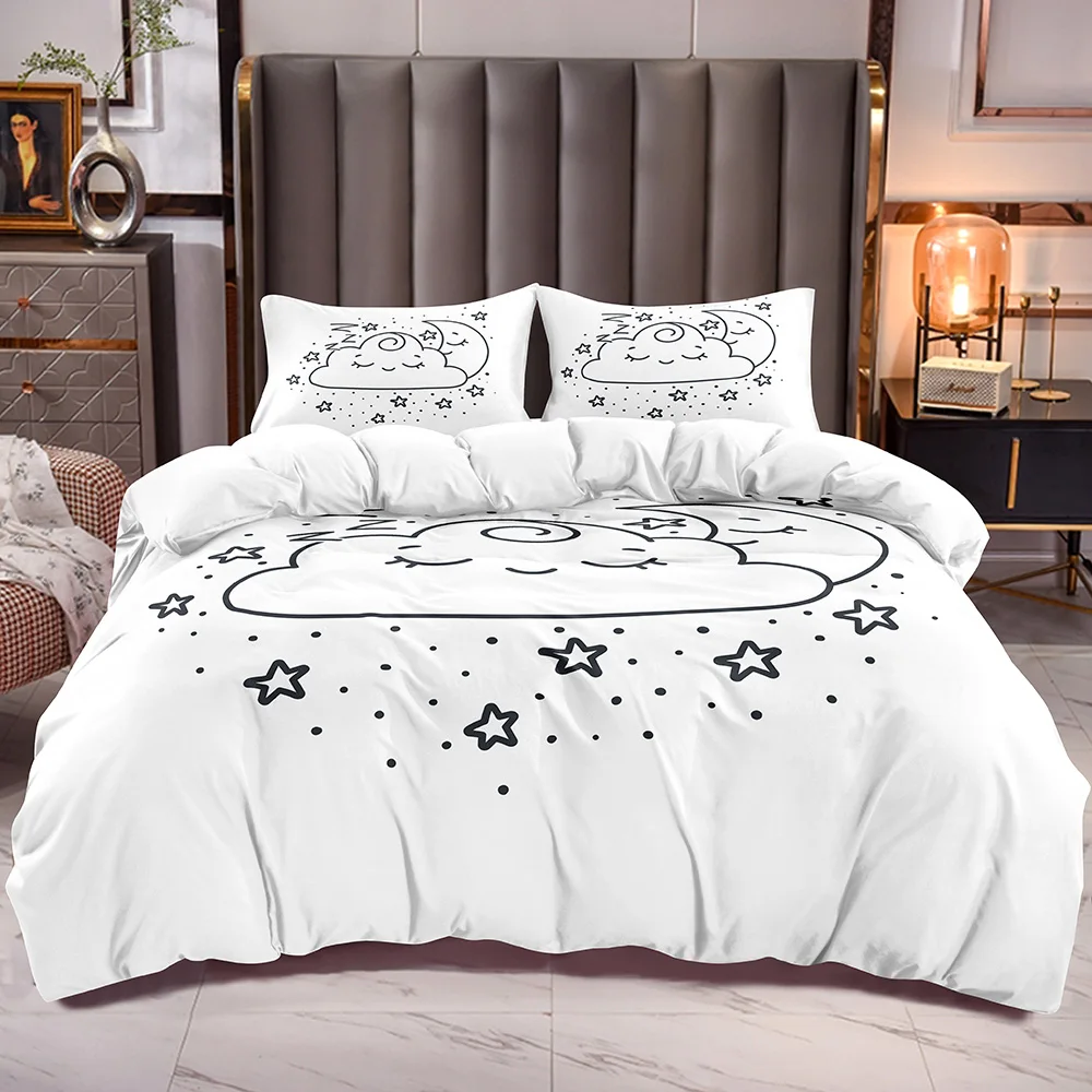 

Duvet Cover Sets with Cute Cloud Moon Stars Cartoon Print Bedding Comforter Cover with for Kids Teens White Reverse
