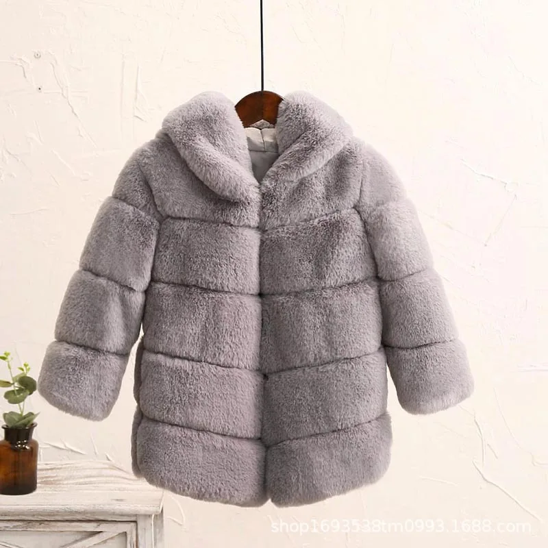 Серый Dollplus/новое зимнее пальто с мехом для девочек элегантные толстые теплые меховые куртки для маленьких девочек, парка детская верхняя одежда детское пальто - Цвет: Серый