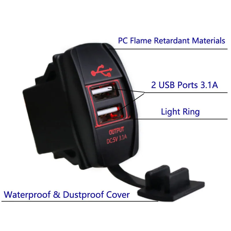 Универсальное USB Автомобильное зарядное устройство 5V 3.1A Авто розетка адаптер 2