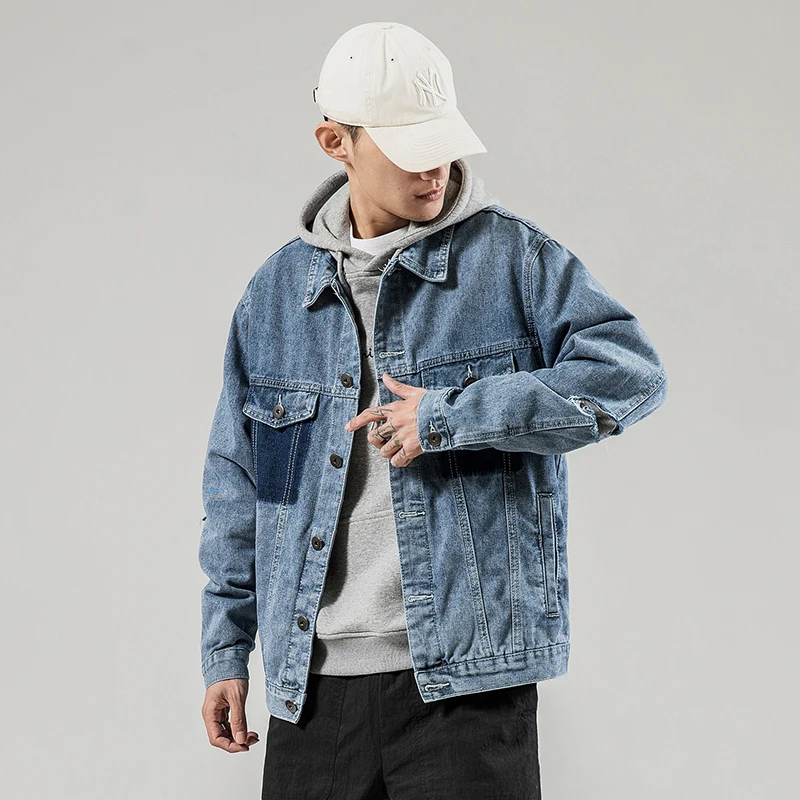 

2021 new high-quality men's jackets youth denim men's Japanese trend hit color denim jacket large size genuine men's clothing