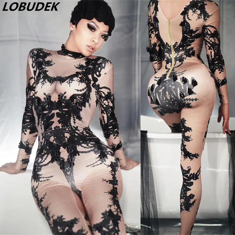 Женский Блестящий Комбинезон с блестками и принтом эластичное трико длинным